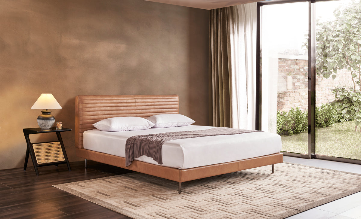 Sable Leather Bed - King Bed Bed + 1 Bedside Table Bed + 2 Bedside Table