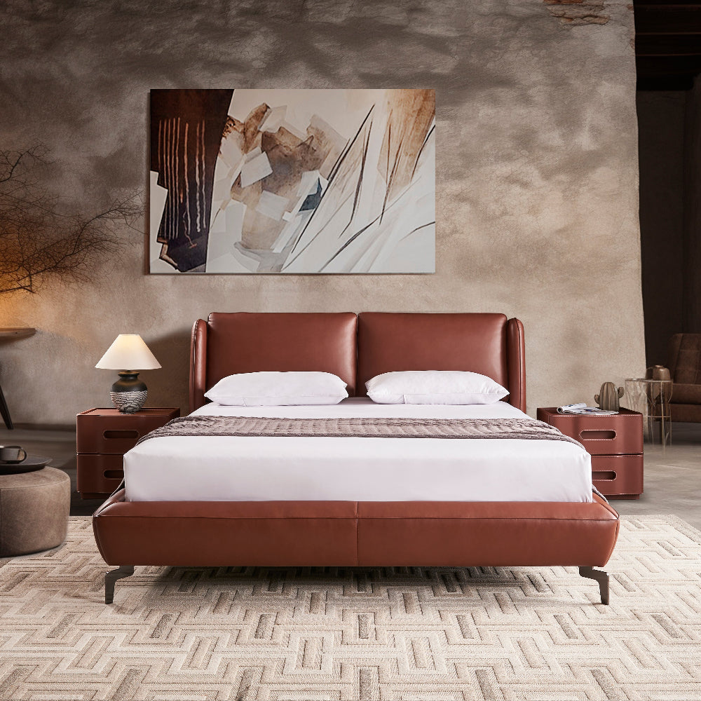 Amorous Leather Bed - Queen Bed Bed + 1 Bedside Table Bed + 2 Bedside Table