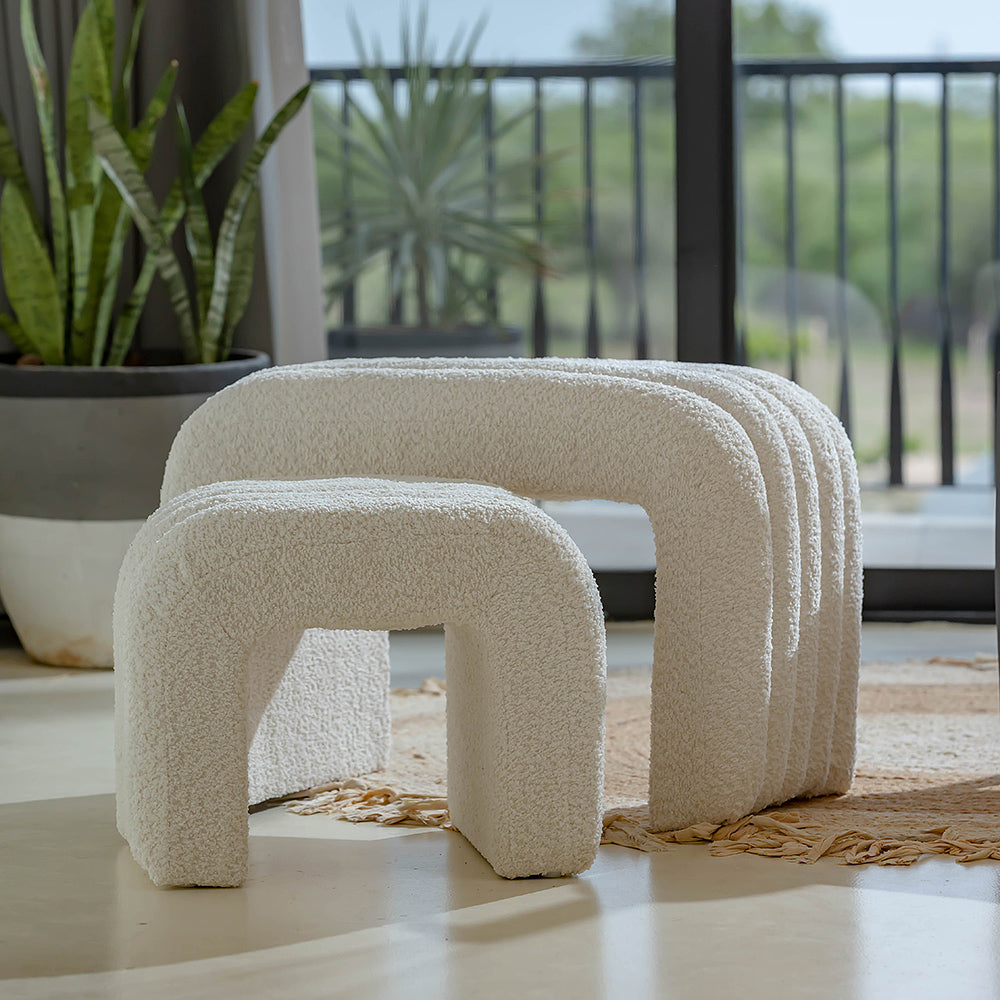 The Loo Boucle Pouf Bench - White