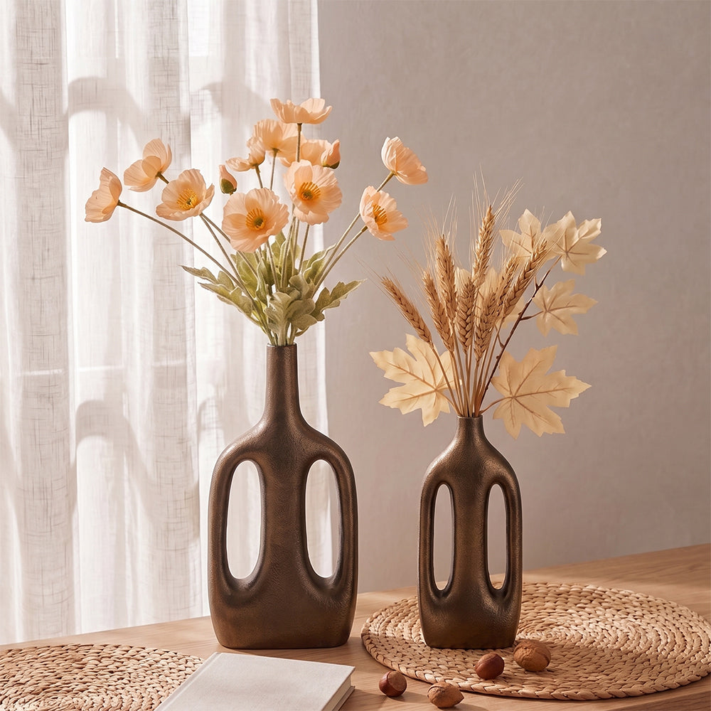 Heniya Dark Brown Aluminium Table Vase - Set of 2