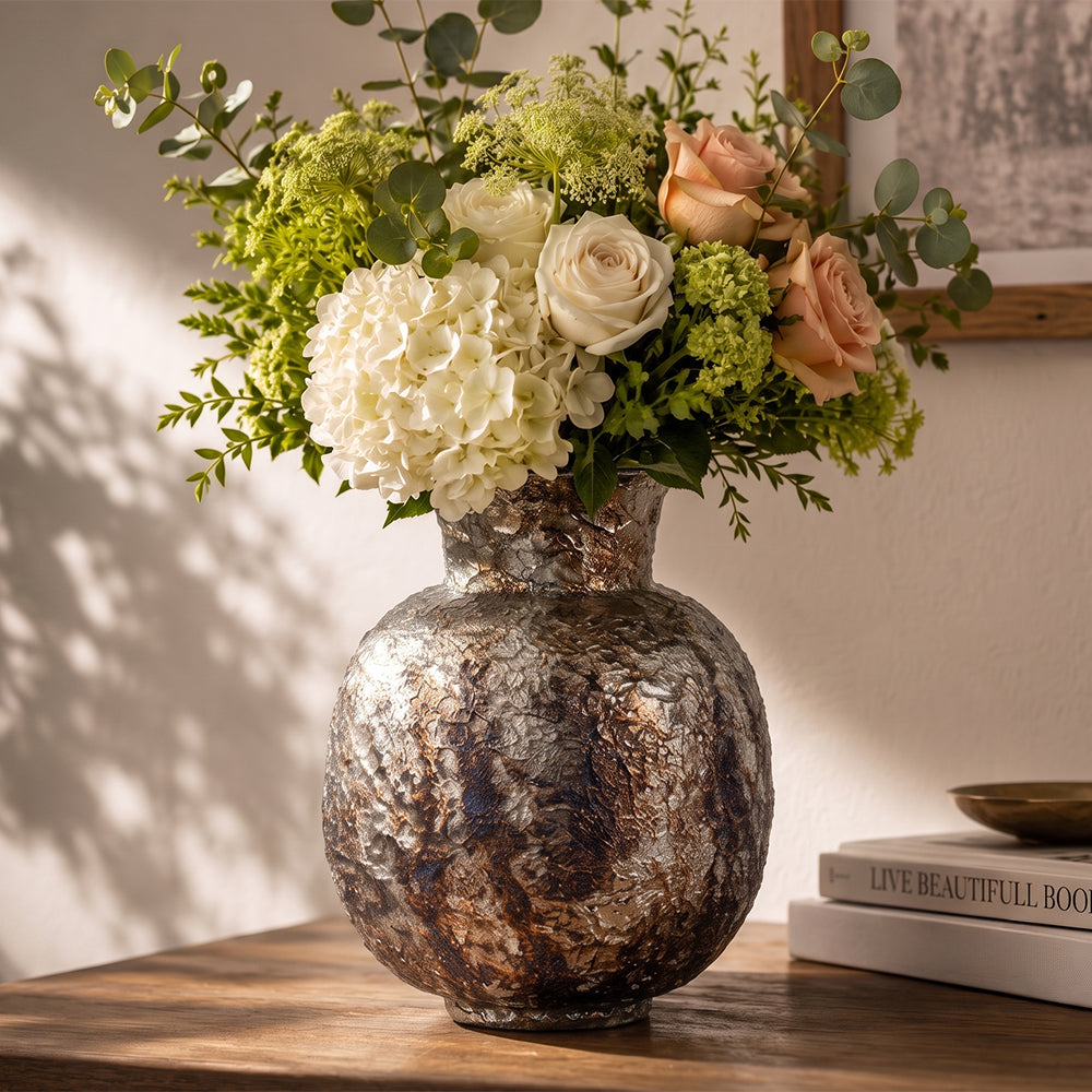 Florista Antique Silver Iron Round Table Vase