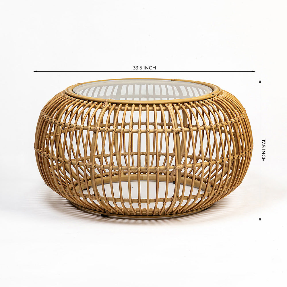 Alu Rattan Wizards Choice Glass Top Coffee Table with Synthetic Wicker