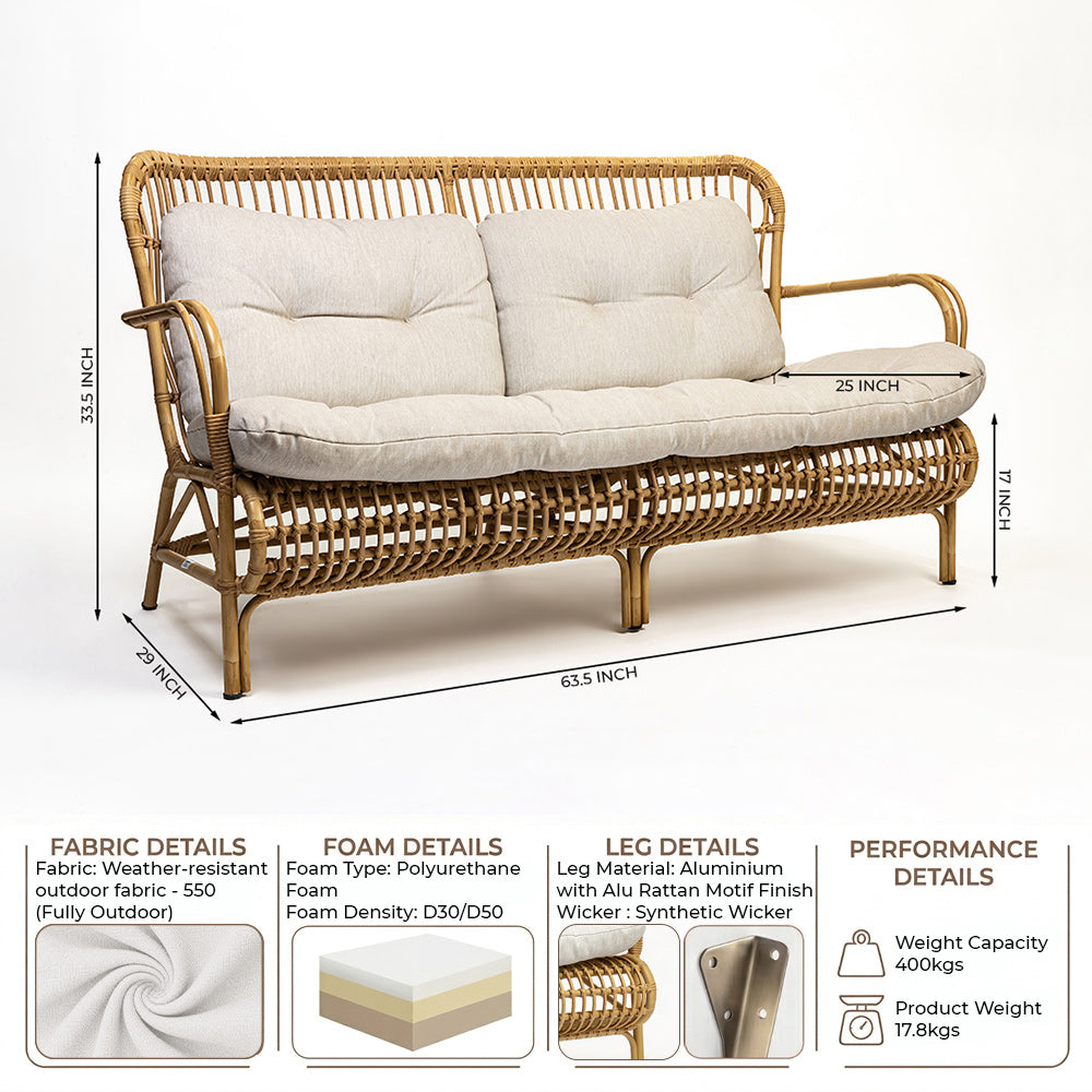 Alu Rattan Wizards Choice 3 Seater Sofa with Synthetic Wicker
