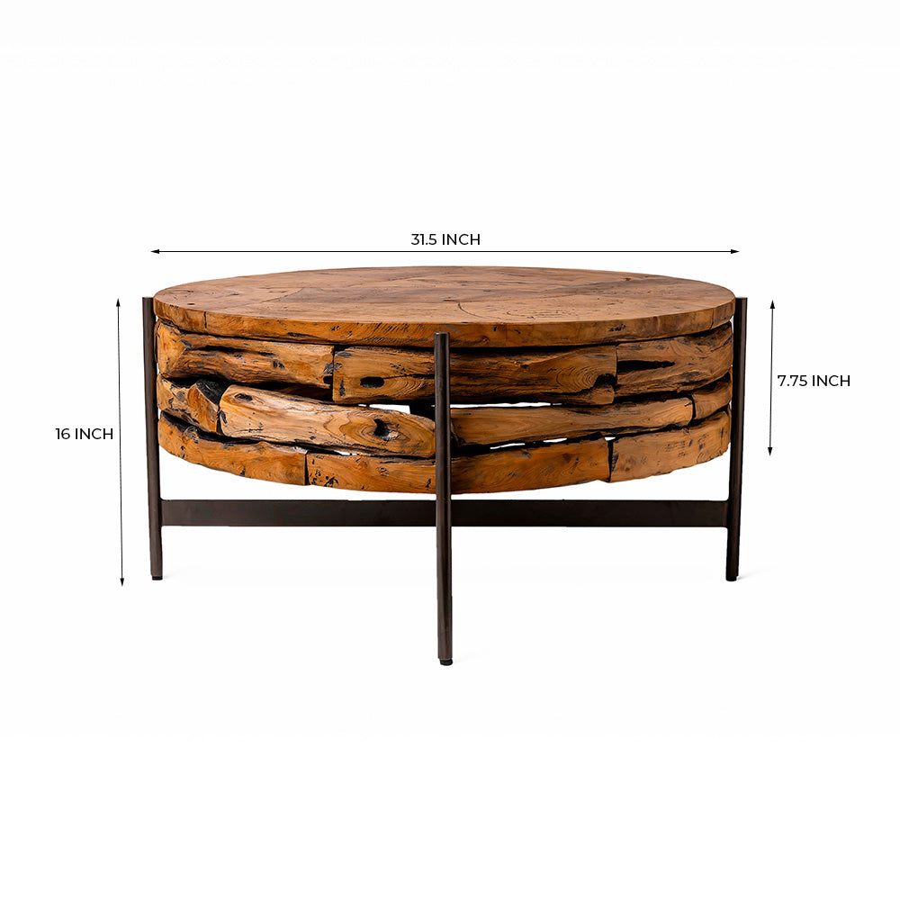 Modcup Brown Teak Wood Round Coffee Table