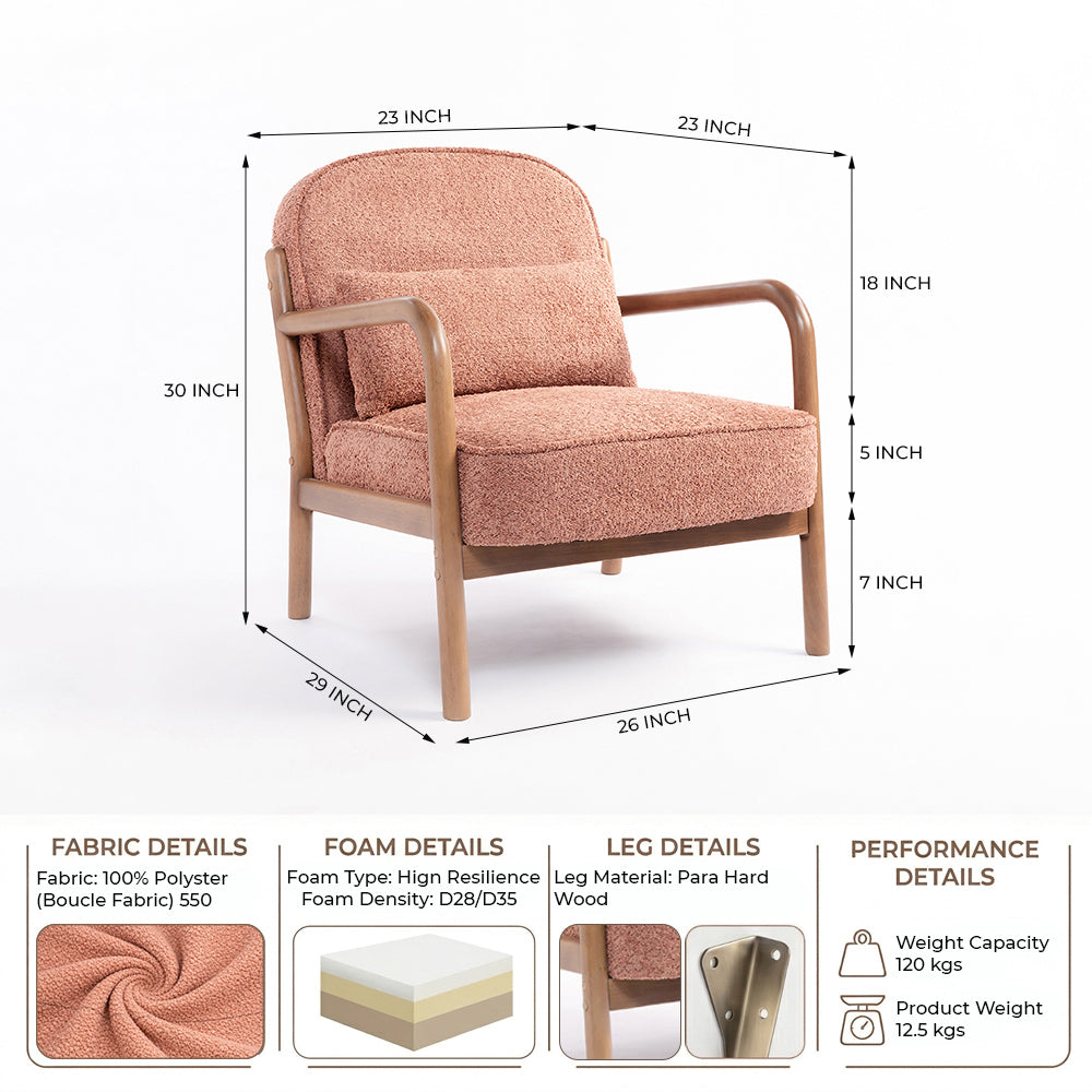Dew Nostalgia Wooden Armchair - Dusty Rose Brown