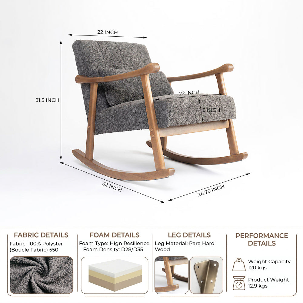 Margaret Wooden Rocking Chair - Grey