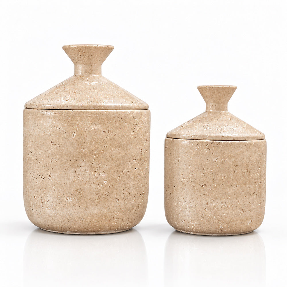 Crystal Charm Off White Cement Table Vase - Set of 2