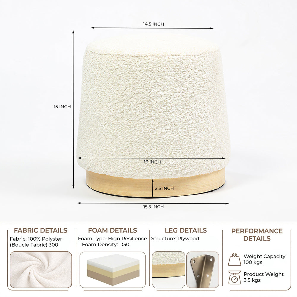 Bennie Joy Boucle Plywood Pouf - White