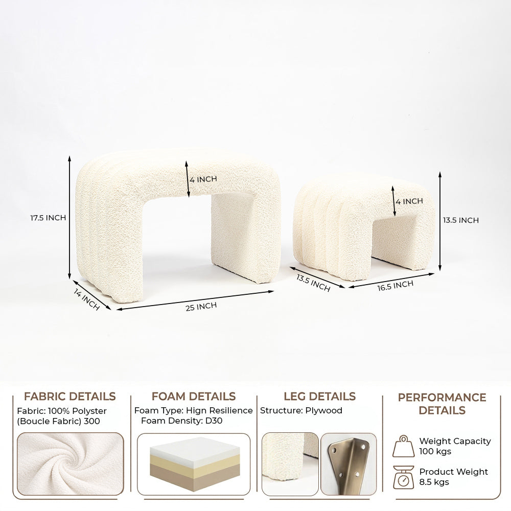 The Loo Boucle Pouf Bench - White