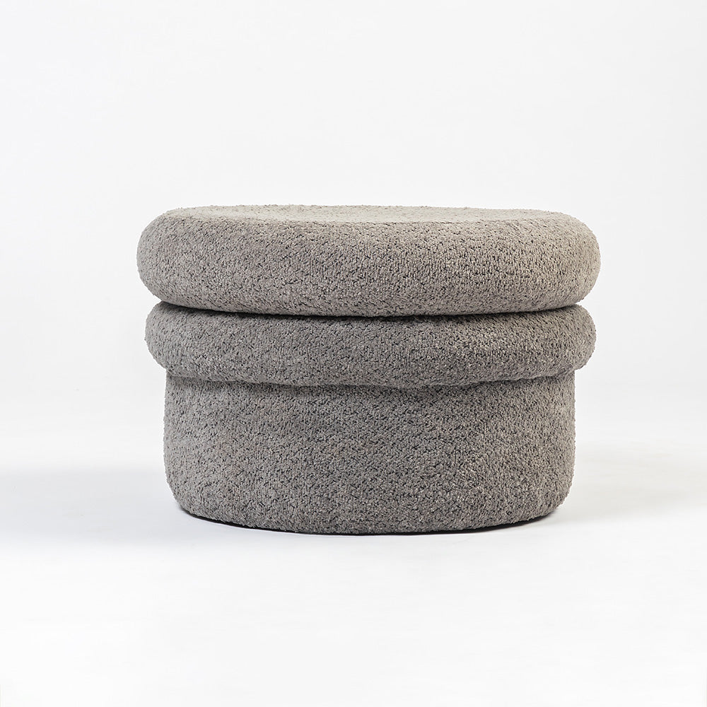 Mist Boucle Plywood Pouf - Grey