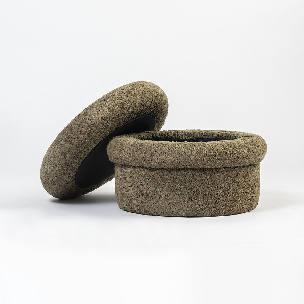 Mist Boucle Plywood Pouf - Green