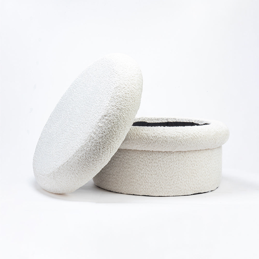 Mist Boucle Plywood Pouf - White