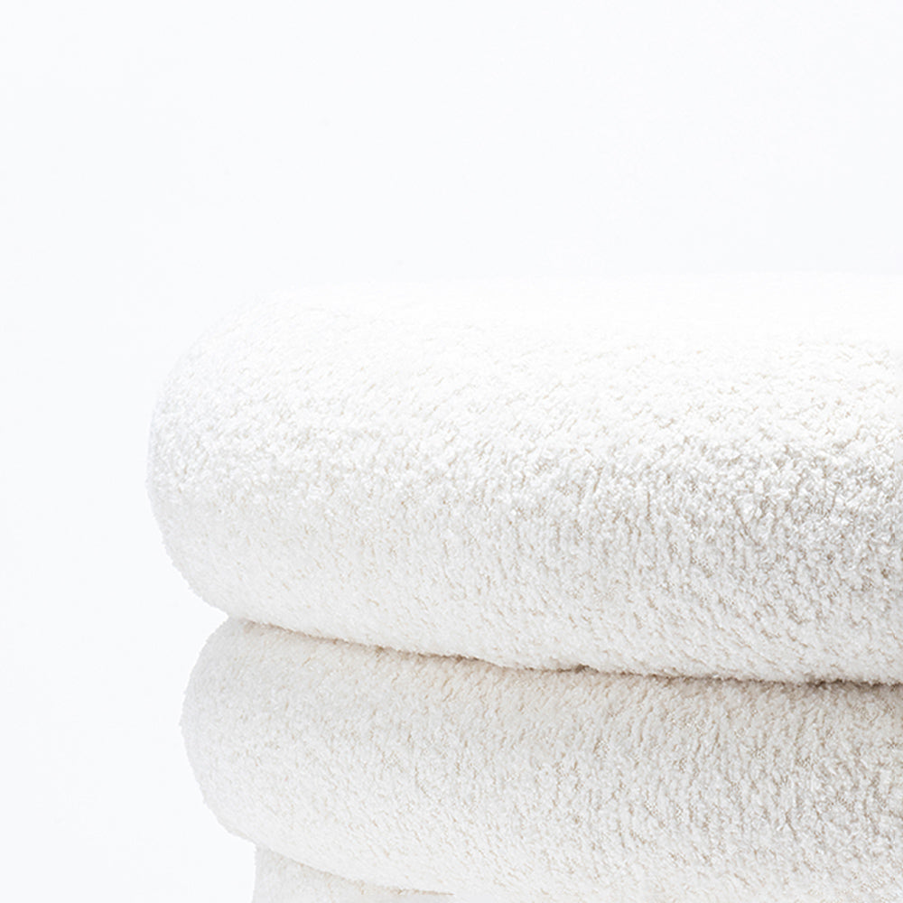 Mist Boucle Plywood Pouf - White