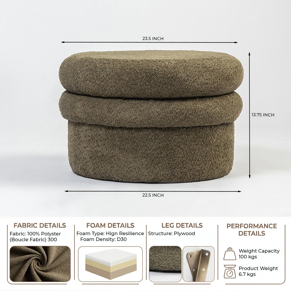 Mist Boucle Plywood Pouf - Green