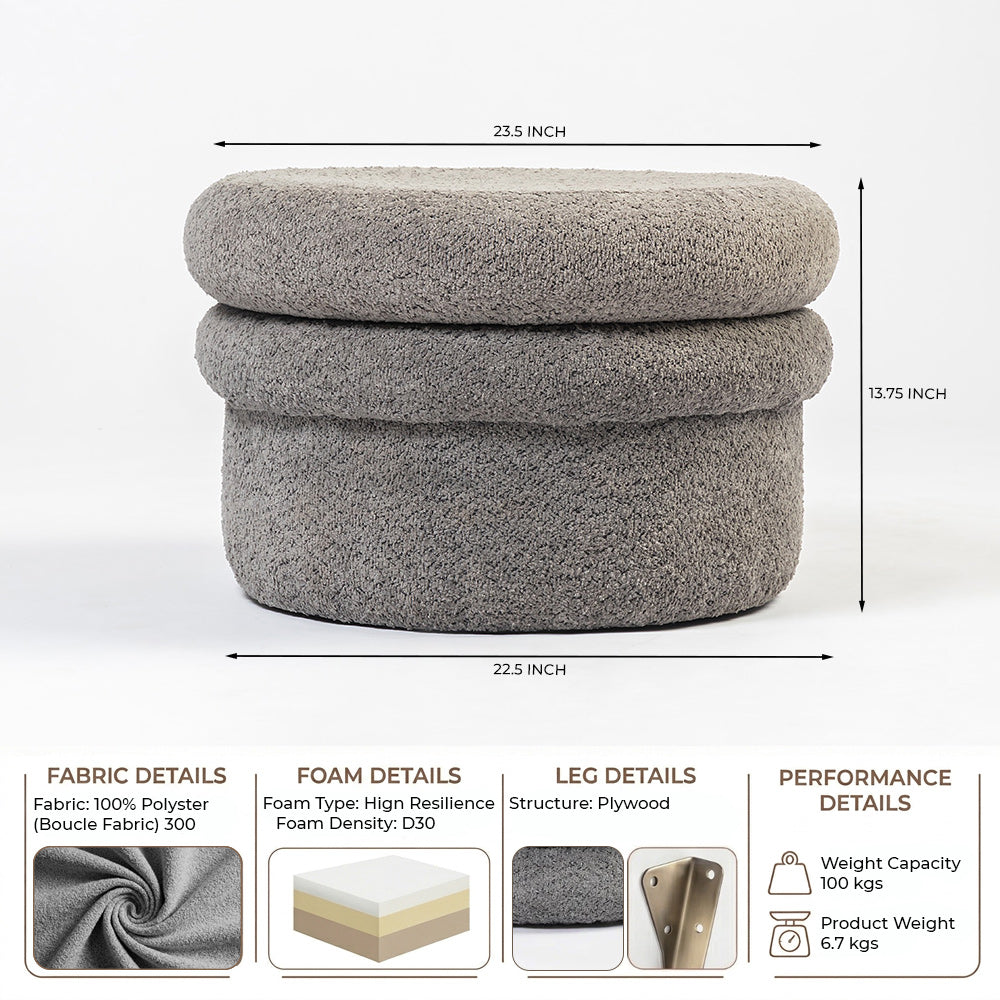 Mist Boucle Plywood Pouf - Grey