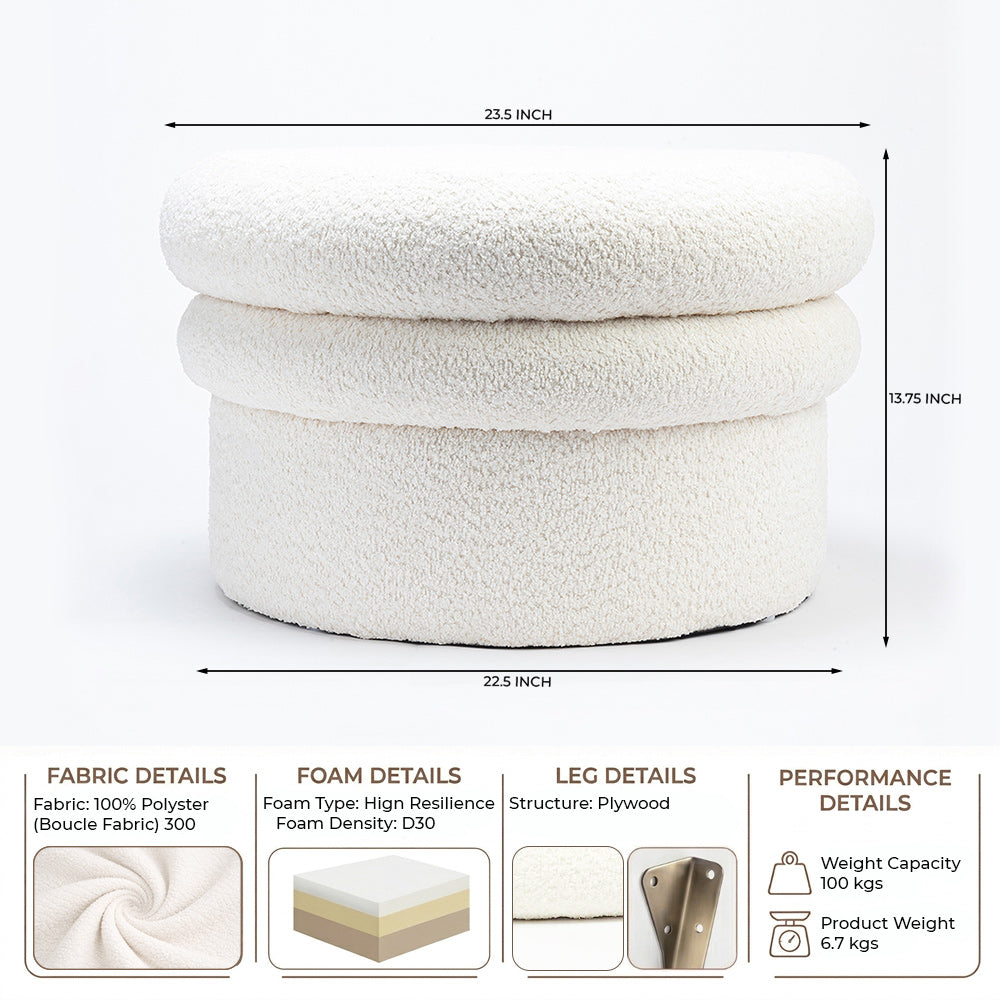 Mist Boucle Plywood Pouf - White