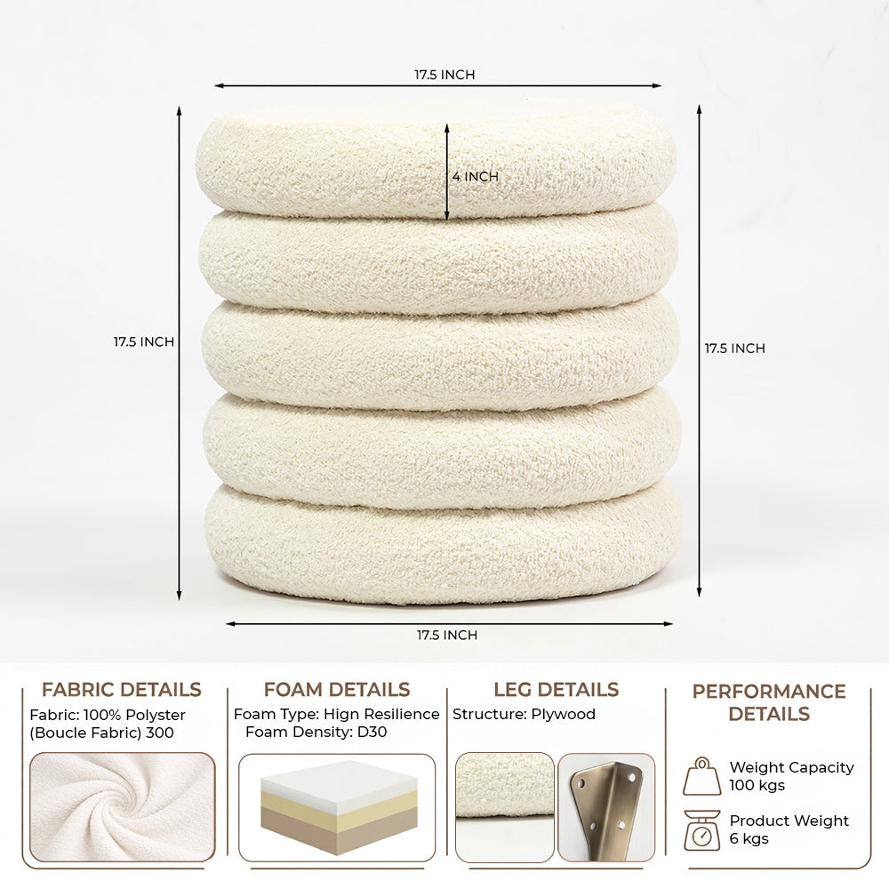 Elves Boucle Plywood Pouf - White
