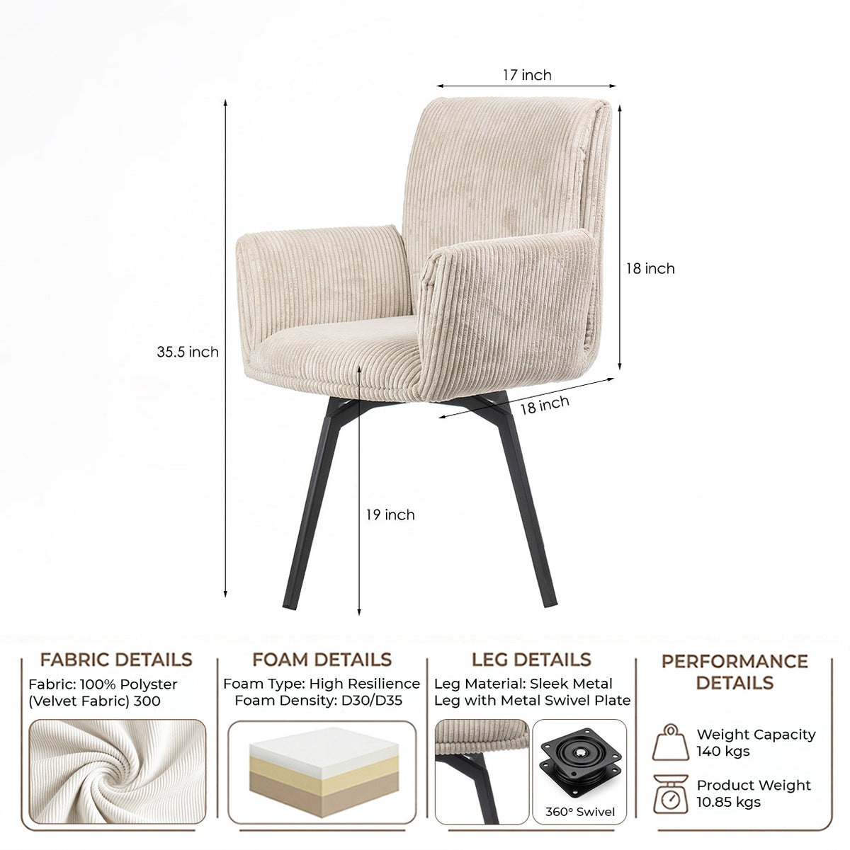 Ripple Ridge Radiance Dining Chair - Beige White