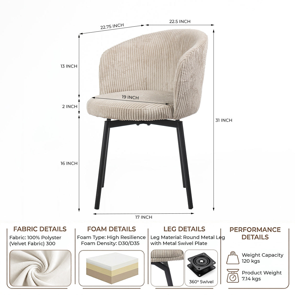 Vista Valley Vibrance Dining Chair - Beige White