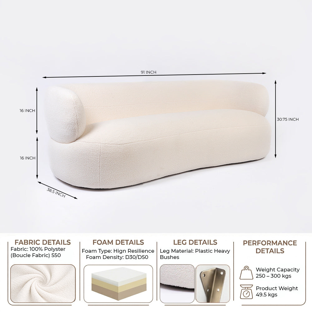 Cedar Crest Charm 3 Seater Sofa - White
