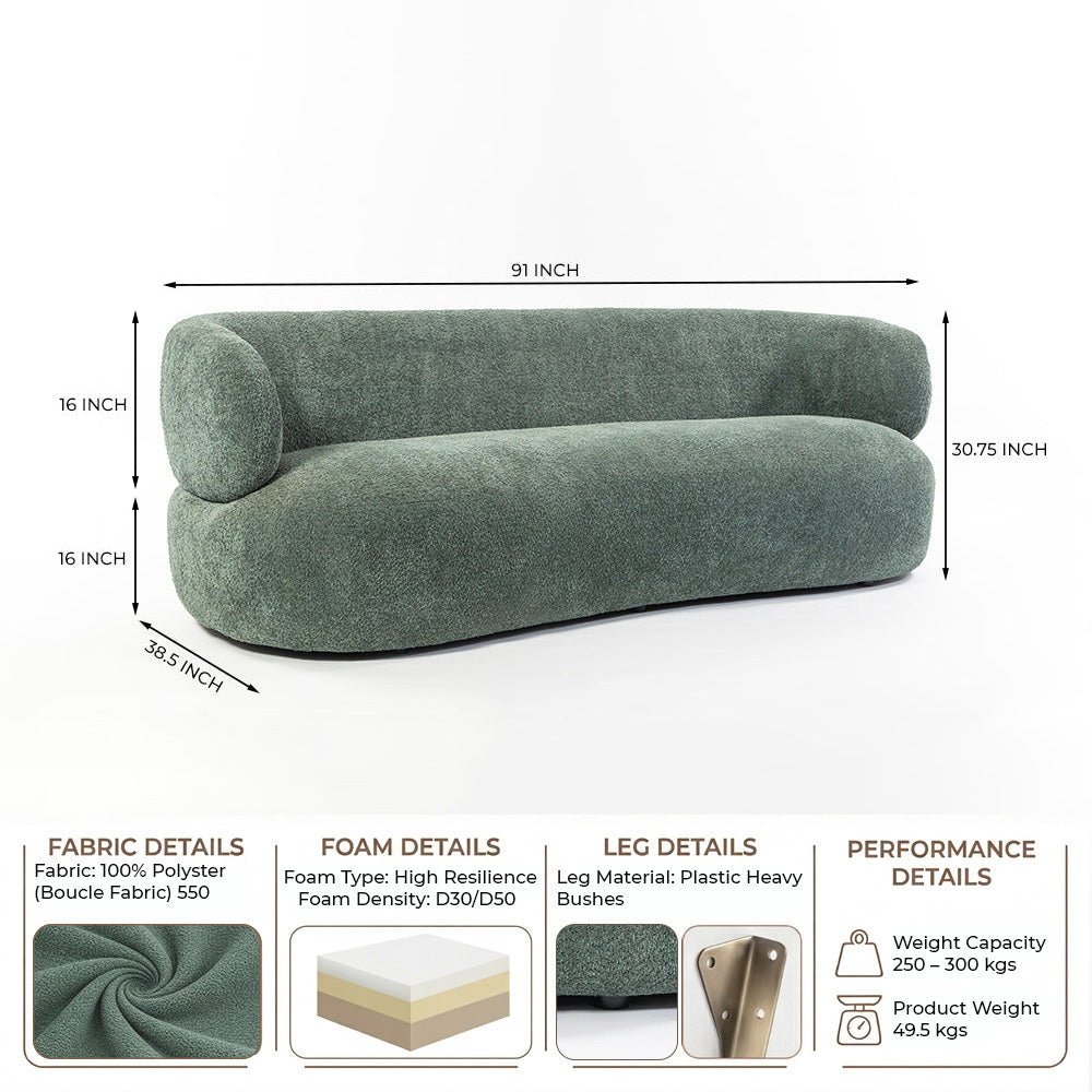 Cedar Crest Charm 3 Seater Sofa - Green