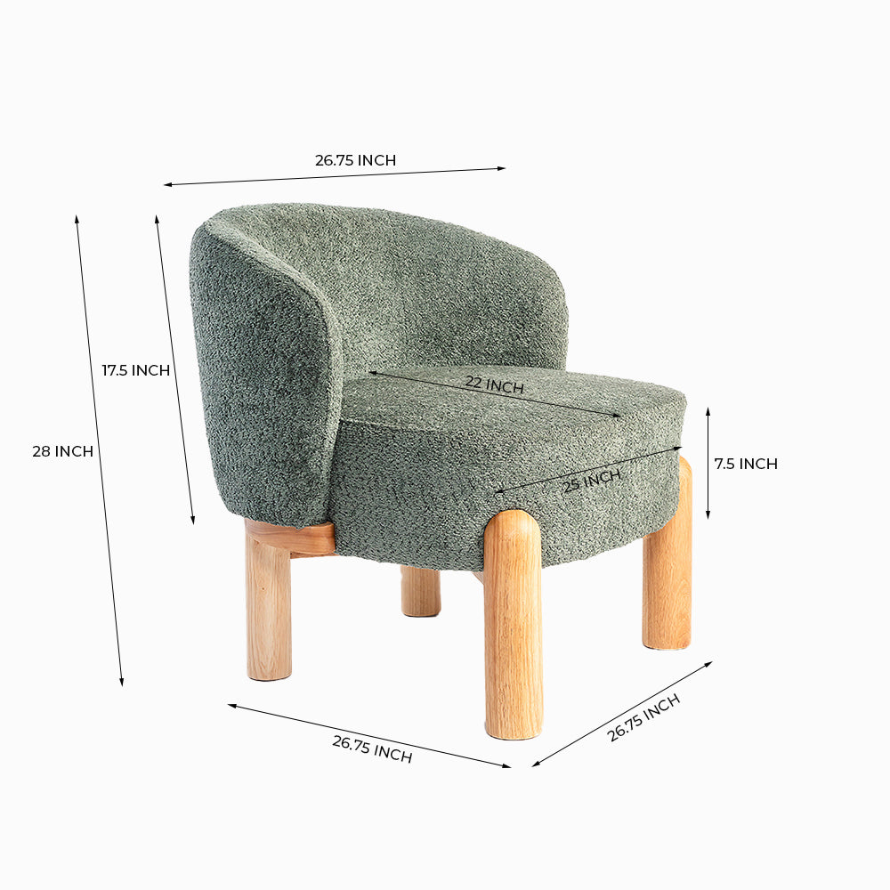 Velour Crest Chenille Wooden Armchair - Green