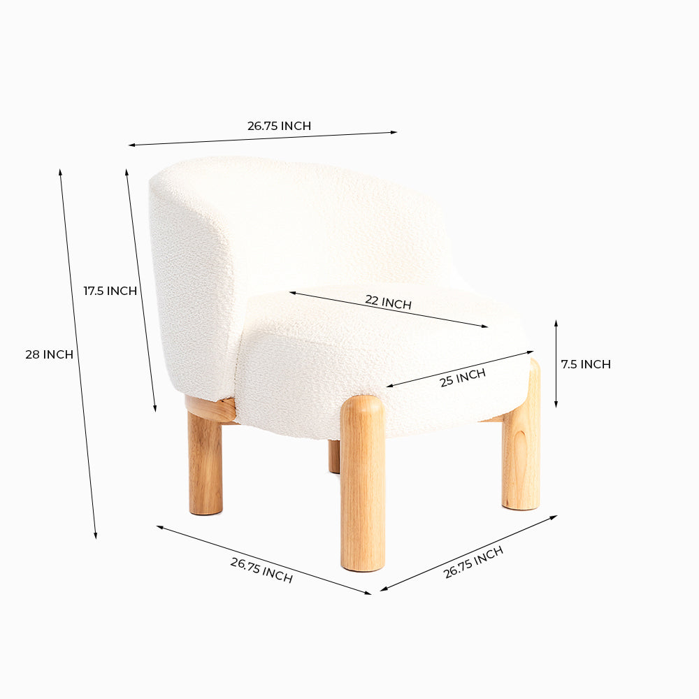 Velour Crest Chenille Wooden Armchair - White