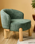 Velour Crest Chenille Wooden Armchair - Green