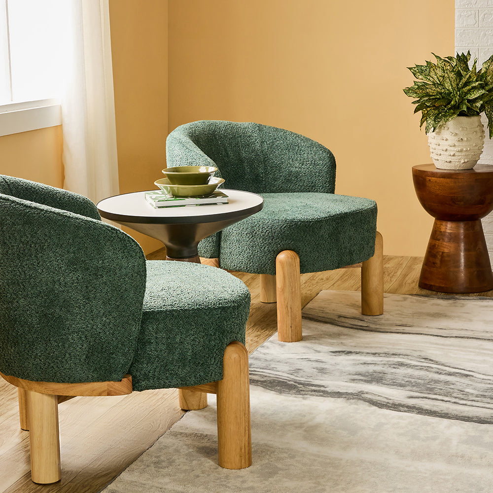 Velour Crest Chenille Wooden Armchair - Green