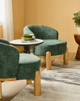 Velour Crest Chenille Wooden Armchair - Green