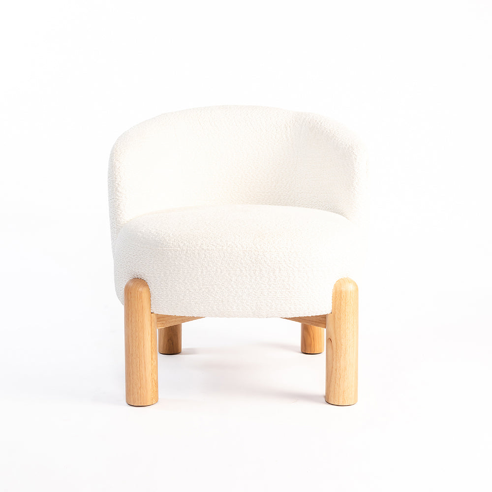 Velour Crest Chenille Wooden Armchair - White