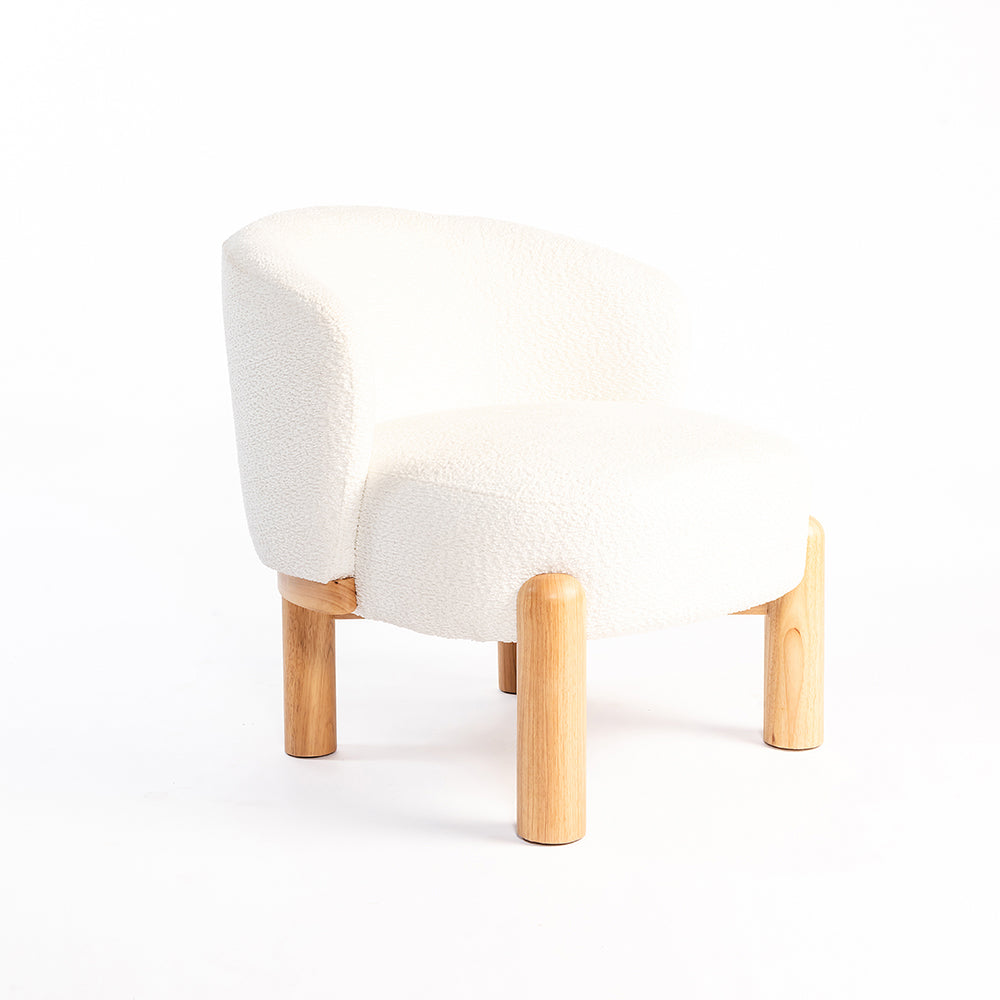 Velour Crest Chenille Wooden Armchair - White