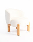 Velour Crest Chenille Wooden Armchair - White