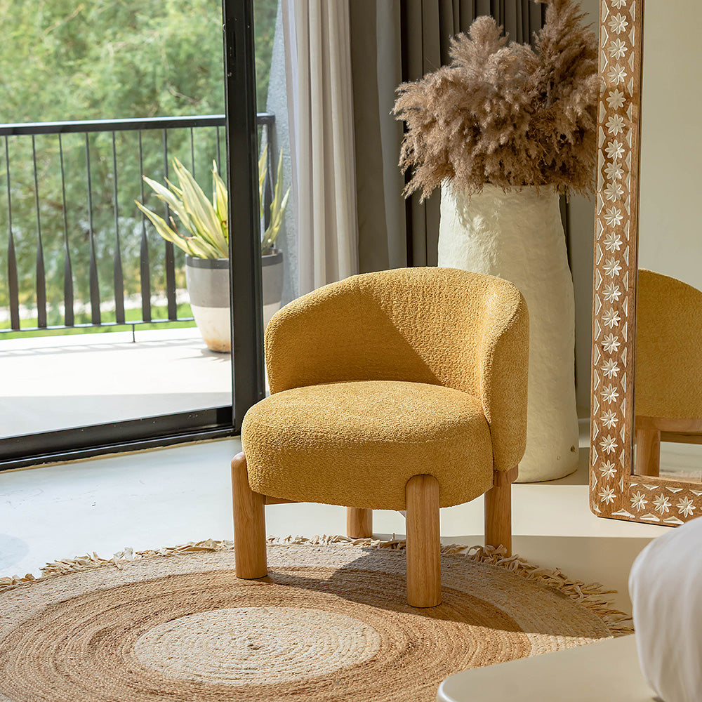 Velour Crest Chenille Wooden Armchair - Yellow