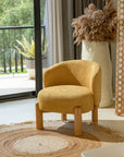 Velour Crest Chenille Wooden Armchair - Yellow