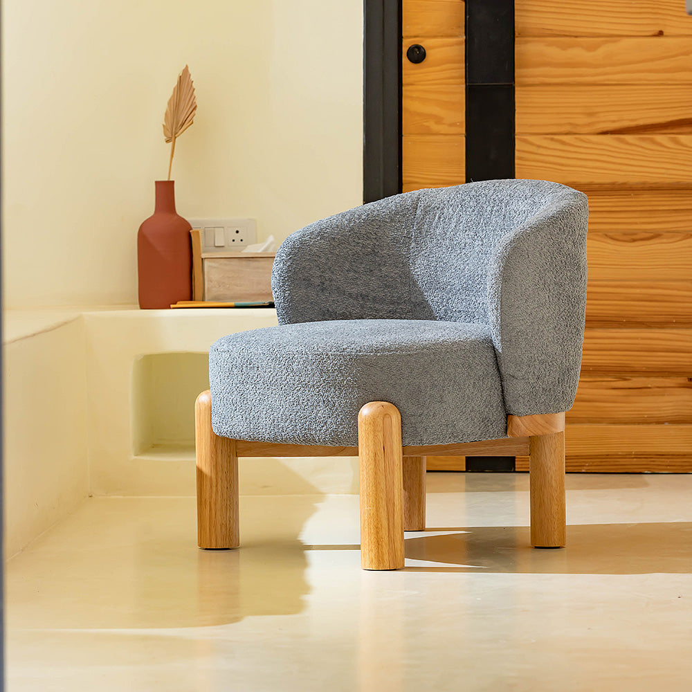 Velour Crest Chenille Wooden Armchair - Grey