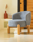 Velour Crest Chenille Wooden Armchair - Grey