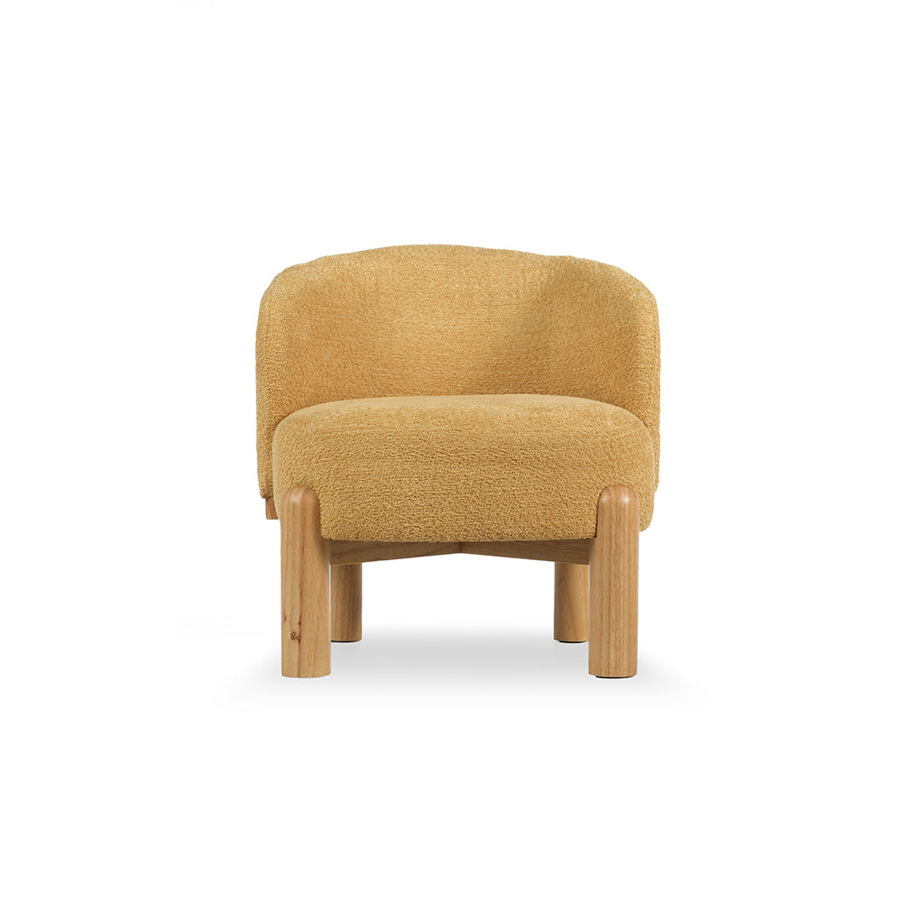 Velour Crest Chenille Wooden Armchair - Yellow