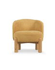 Velour Crest Chenille Wooden Armchair - Yellow