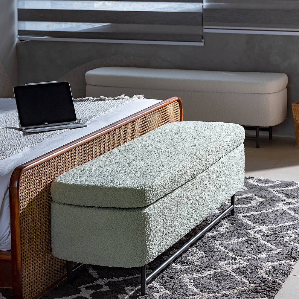 Sequoia Polyester Storage Bench with Steel Legs - Emerald Green