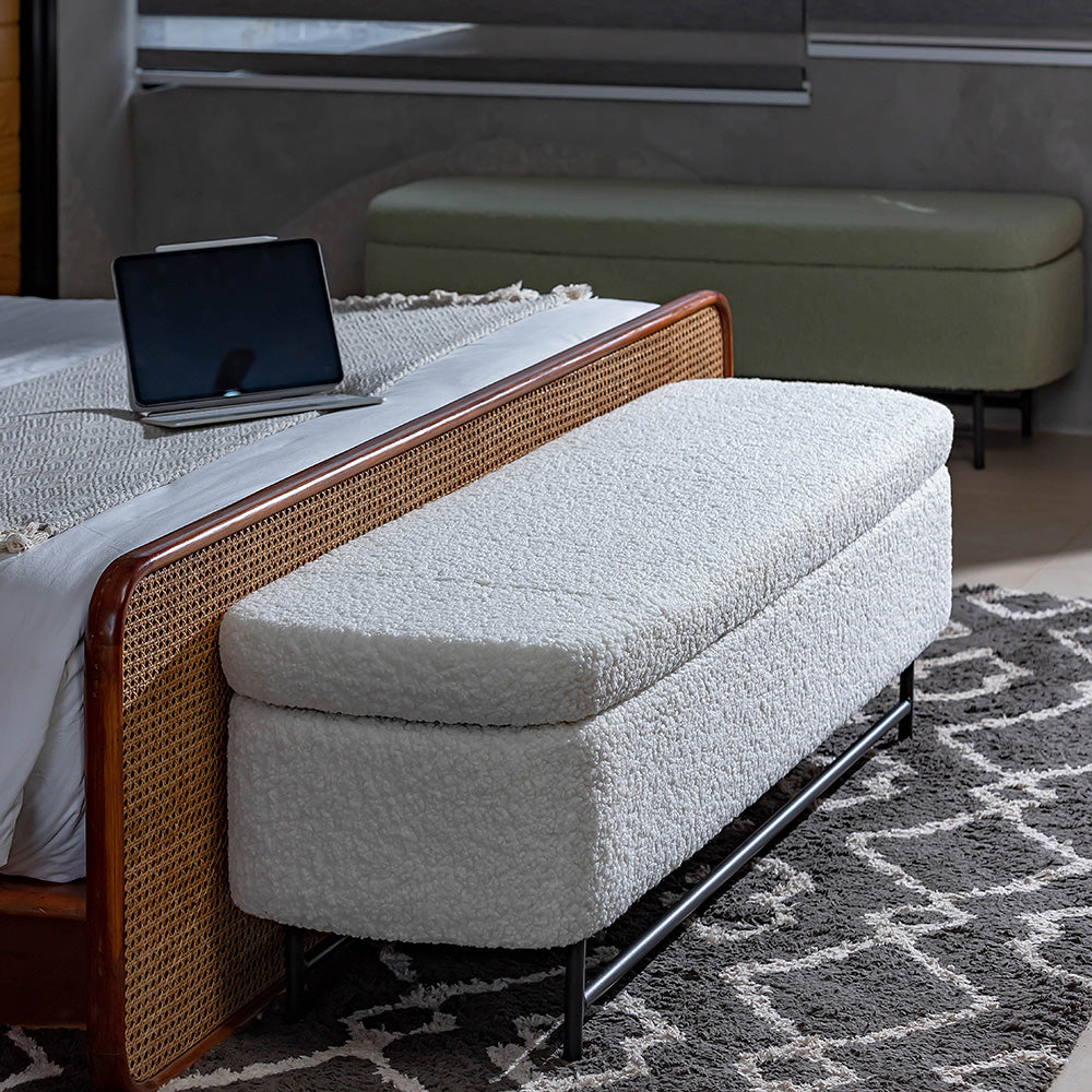 Sequoia Polyester Storage Bench with Steel Legs - Ivory