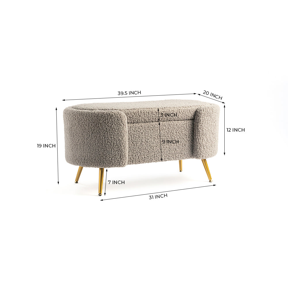 Alabaster Polyester Storage Bench With Steel Legs - Grey