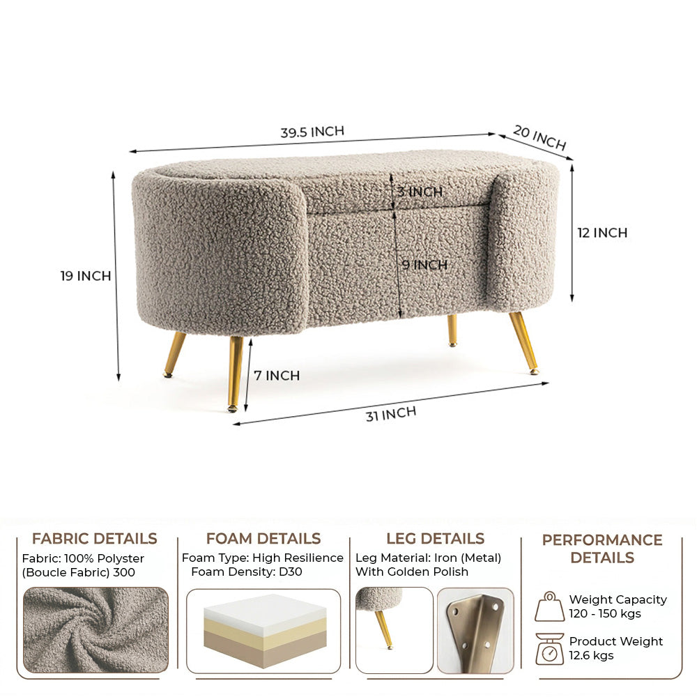 Alabaster Polyester Storage Bench With Steel Legs - Grey