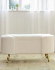 Alabaster Polyester Storage Bench With Steel Legs - Ivory