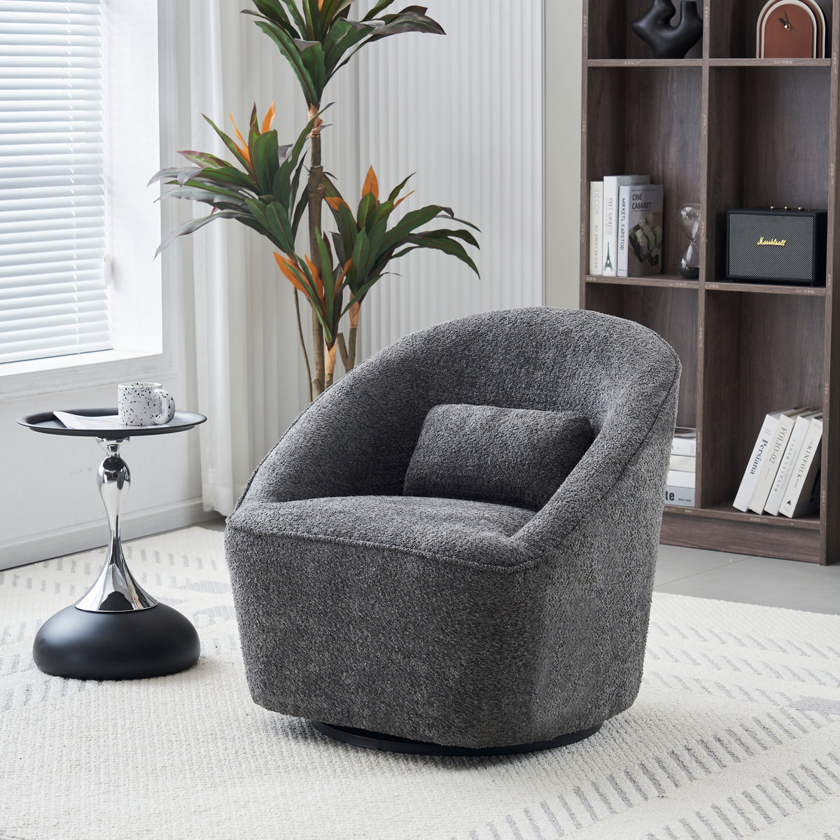 Emerald Boucle Swivel Chair - Grey