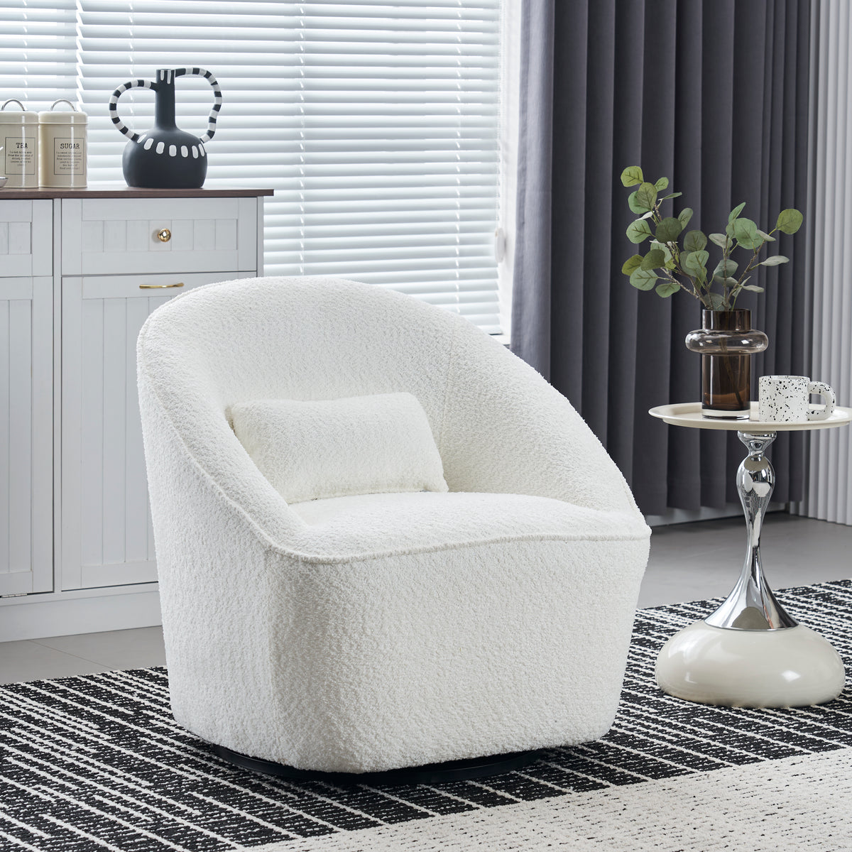 Emerald Boucle Swivel Chair - White