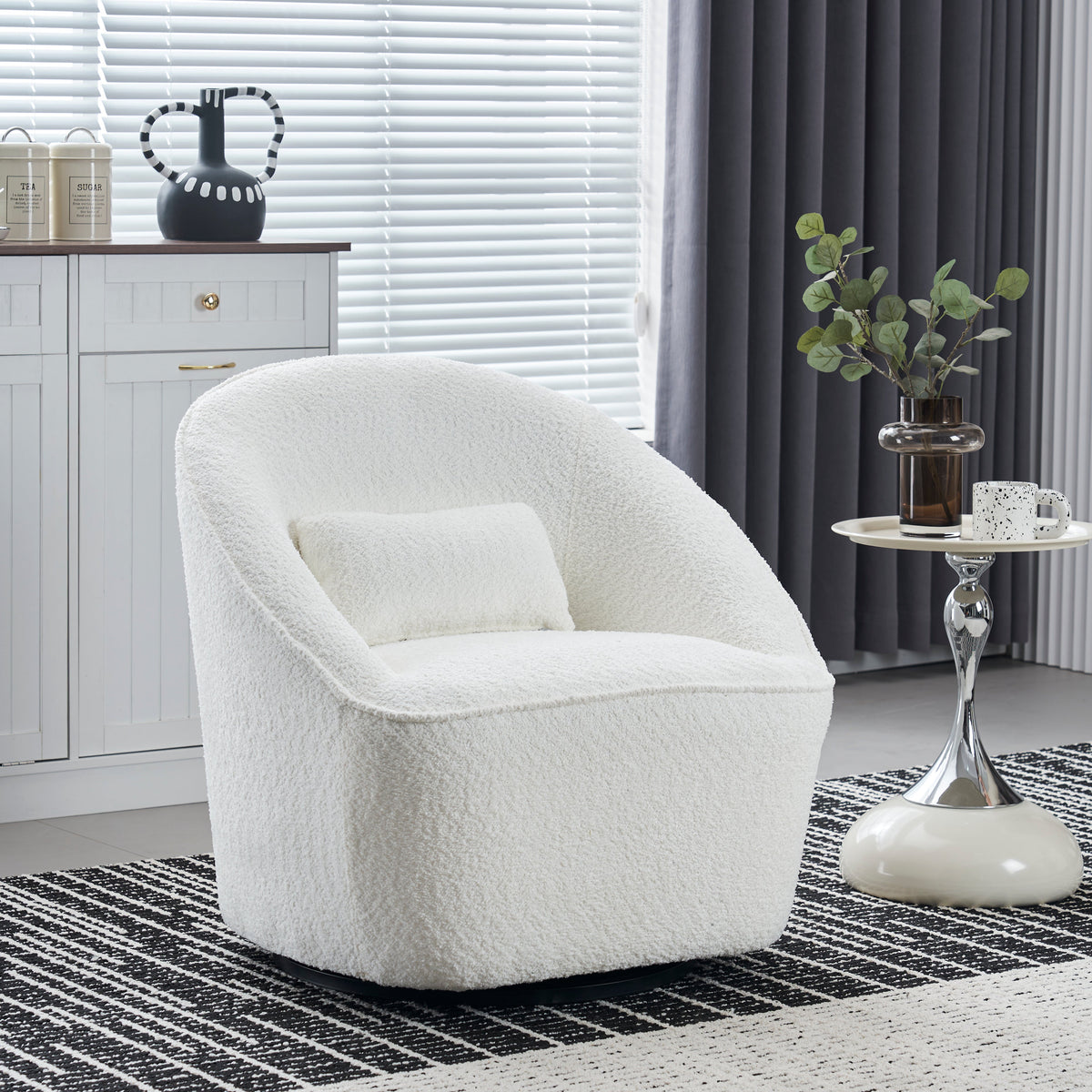 Emerald Boucle Swivel Chair - White