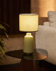 Obsedian Silk Ceramic Fabric Shade Table Lamp - Shallot Green