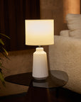 Obsedian Silk Ceramic Fabric Shade Table Lamp - White