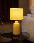 Obsedian Silk Ceramic Fabric Shade Table Lamp - Yellow